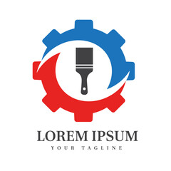 Red and Blue Gear with Brush Icon Perfect for Construction, Maintenance, Renovation, and Engineering Services Branding