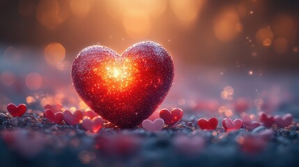 Glittering Heart Among Soft Heart Shapes