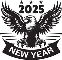 Happy New Year 2025 Eagle bird silhouette vector design.