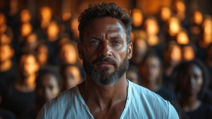 Fototapeta premium Intense Portrait of a Man in a Crowd of People