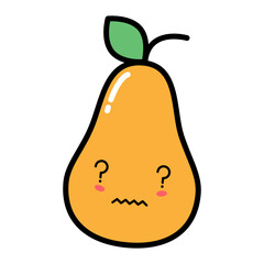 Kawaii pear with cute face vector illustration. Kawaii fruit with emotional face