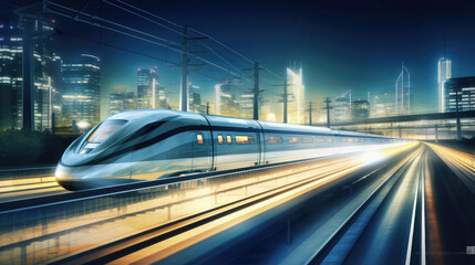 High-Speed Train Glide in Urban Night
