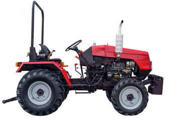 Mini tractor isolate. Farm tractor for agricultural work on empty background