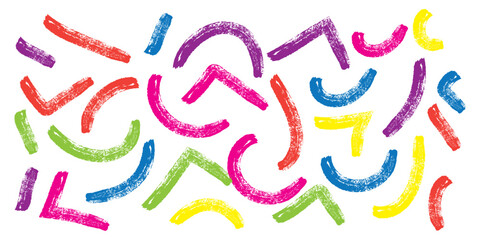 Multi colored squiggles with circles seamless pattern. Brush drawn bold curved lines, waves and swirls. Abstract geometric colorful background with organic bold lines. Childish doodles and scribbPrint
