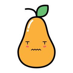 Kawaii pear with cute face vector illustration. Kawaii fruit with emotional face