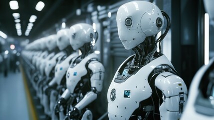 Fototapeta premium Collaborative robots (cobots) working alongside humans in a modern factory