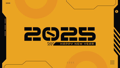 Happy New Year 2025 with a creative concept of number combination. Futuristic cyberpunk art banner.