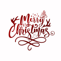 Hand drawn lettering text of merry christmas