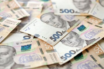 Ukraine money 500 hryvnia background. Ukrainian finance, salary, pension, donations, taxes