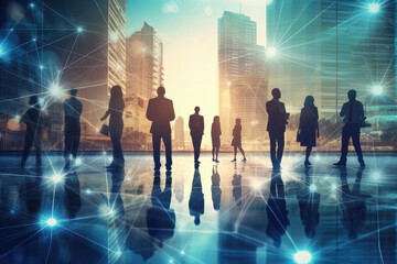 Obraz premium Connected Future: Business Leaders in Urban Landscape