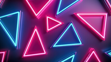 Fototapeta premium A vibrant composition of neon-lit triangles in pink and blue against a dark background, creating a modern, energetic aesthetic.