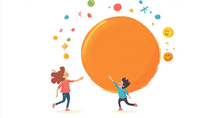 Happy children and blank dialog bubbles