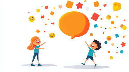 Happy children and blank dialog bubbles