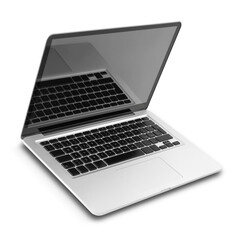 Open silver Laptop notebook computer isolated on white background