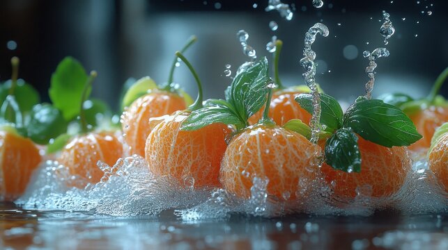 Vibrant Splash of Fresh Physalis in Water Against a Dark Background for Culinary and Beverage Use