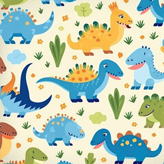 Colorful Dinosaurs: Playful Prehistoric Pattern Design