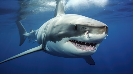 Fototapeta premium Majestic Great White Shark in Crystal Blue Waters