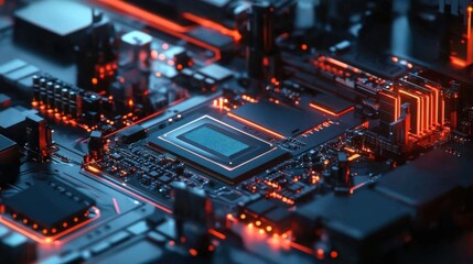 Obraz premium Robotic assembly line producing electronic devices with precision