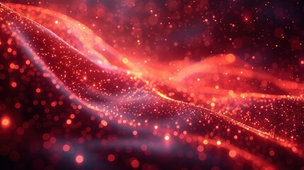 Obraz premium Abstract Red Wave with Glittering Particles and Light