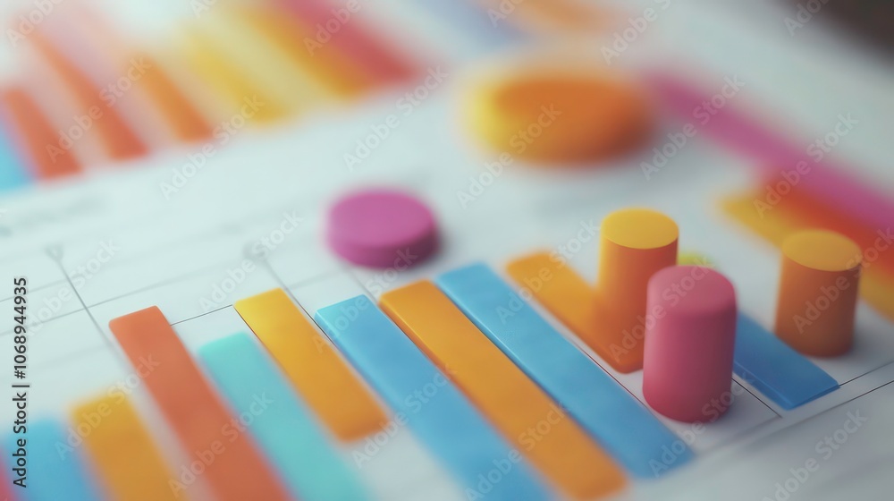 Poster Colorful data visualization with various bar and circular graphs.