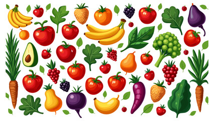 Set of fruits and vegetables.