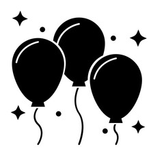 A festive icon featuring three balloons with star-shaped sparkles, symbolizing the celebration of New Year 2025. Perfect for adding a joyful touch to your holiday designs and party invitations.