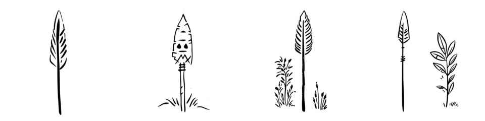 Drawing of a hand-drawn ancient spear stone isolated on a modern background