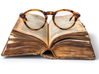 Antique Book with Stylish Eyeglasses Resting on Pages