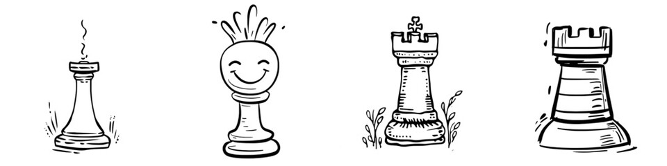 An illustration of a broken rook piece drawn by hand and isolated in modern style