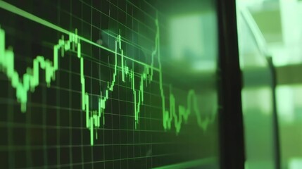 Fototapeta premium Close-up of digital stock market screen showing dividend stock graph with upward trend line,symbolizing financial growth and investment success