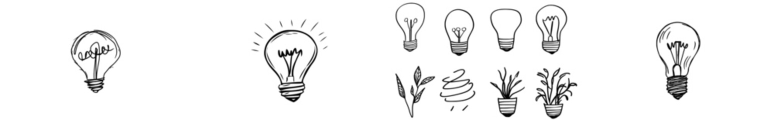 This is a doodle art illustration featuring a Bulb Lamp in black and white.
