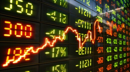 Fototapeta premium Close-up of digital stock market screen showing dividend stock graph with upward trend line,symbolizing financial growth and investment success