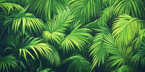 Vibrant green palm trees flourish in a tropical garden, creating a lush and inviting atmosphere filled with natural beauty and exotic charm.