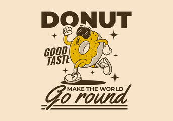 Donut, make the world go round. Retro mascot character of donut in running pose, good for cutting sticker