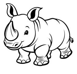 Fototapeta premium A smiling rhinoceros stands in front of a modern art drawing