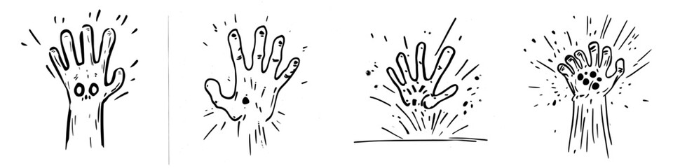 Obraz premium Cartoon zombie hand rising from the ground, blue and orange, Halloween illustration