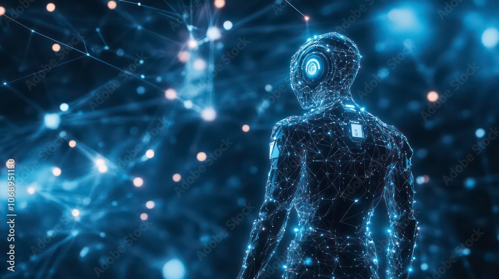 Leinwandbilder artificial intelligence on a futuristic humanoid with glowing network connections, ideas of digital 