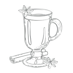Vector mulled vine, a warm wine drink with cinnamon and star anise. High quality illustration. drawing on a white background. For cozy evenings, menus of cafes, showcases. Winter, autumn drink 