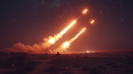 Rockets Launching into the Night Sky
