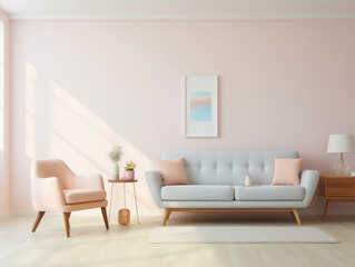 Modern Minimalist Living Room with Pastel Colors