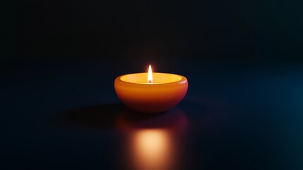 Single burning candle in the dark, a symbol of hope and remembrance.
