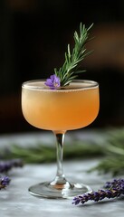 Elegant Cocktail with Lavender and Rosemary Garnish