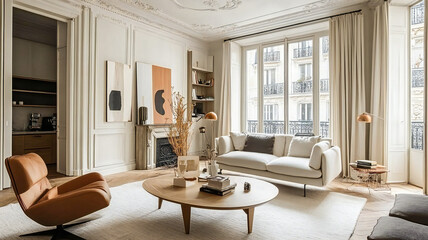 home interior design of modern living room in parisian apartment	
