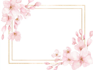 Minimalist Light Pink Watercolor Frame with Gold Accents and Cherry Blossom Decoration