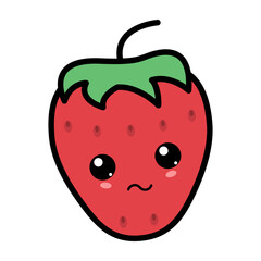 Kawaii strawberry with cute black eyes. Kawaii fruit with emotional face