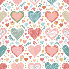 Seamless pattern of hearts filled with love