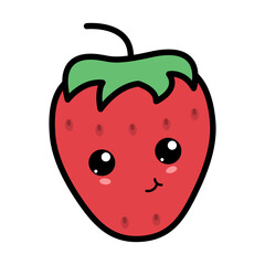 Kawaii strawberry with cute black eyes. Kawaii fruit with emotional face