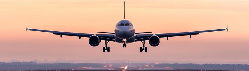 Jet plane ascending into the sky, early morning takeoff, aviation and flight journey