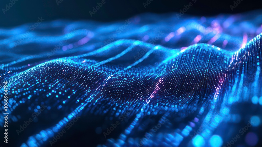 Leinwandbilder abstract digital landscape with glowing particles creating a wave-like effect.