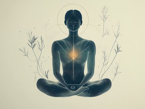 Serene silhouette surrounded by healing energy aura, AI generated